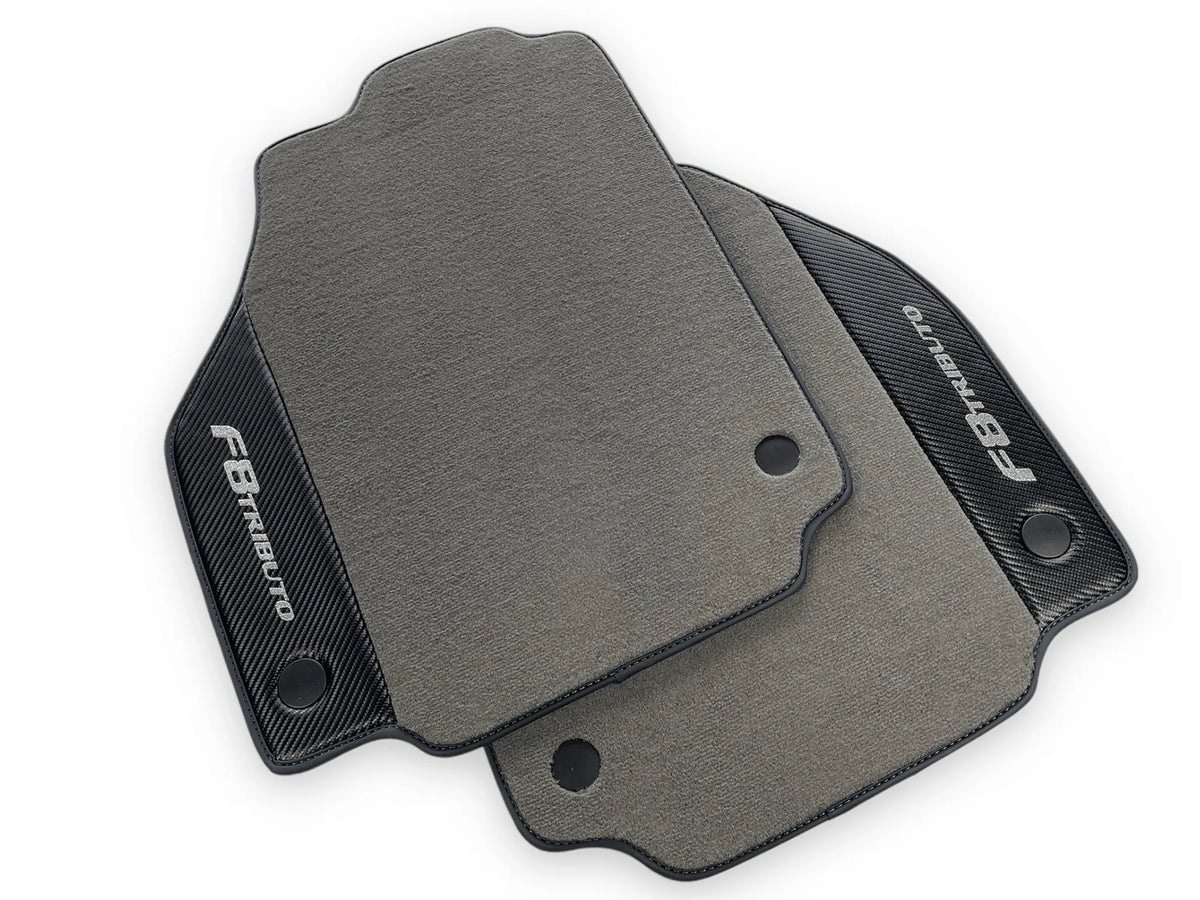 Gray Floor Mats For Ferrari F8 Tributo 2019-2022 With Carbon Leather - AutoWin