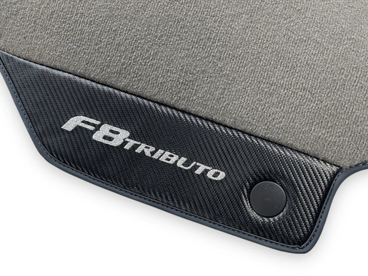 Gray Floor Mats For Ferrari F8 Tributo 2019-2022 With Carbon Leather - AutoWin