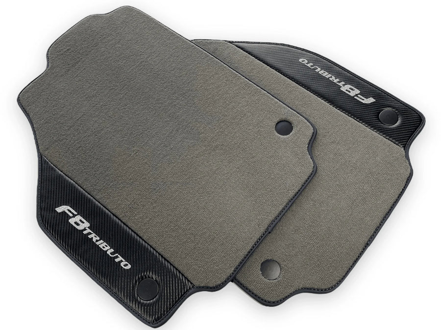 Gray Floor Mats For Ferrari F8 Tributo 2019-2022 With Carbon Leather - AutoWin