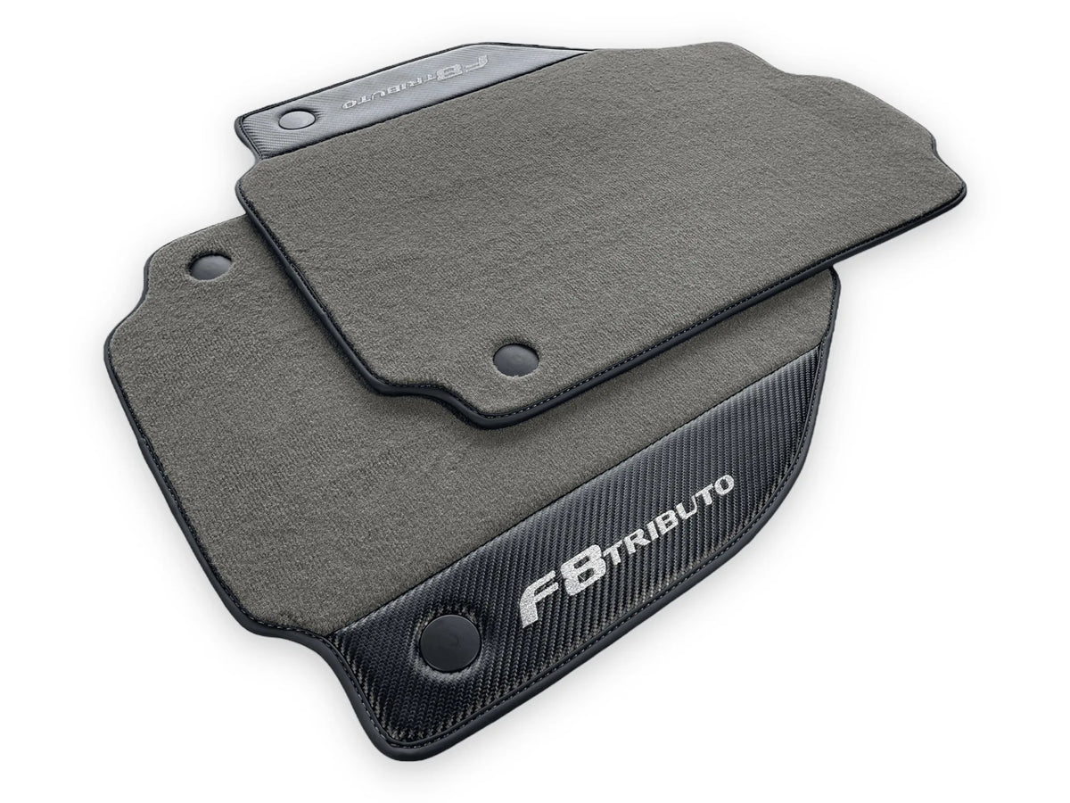 Gray Floor Mats For Ferrari F8 Tributo 2019-2022 With Carbon Leather - AutoWin