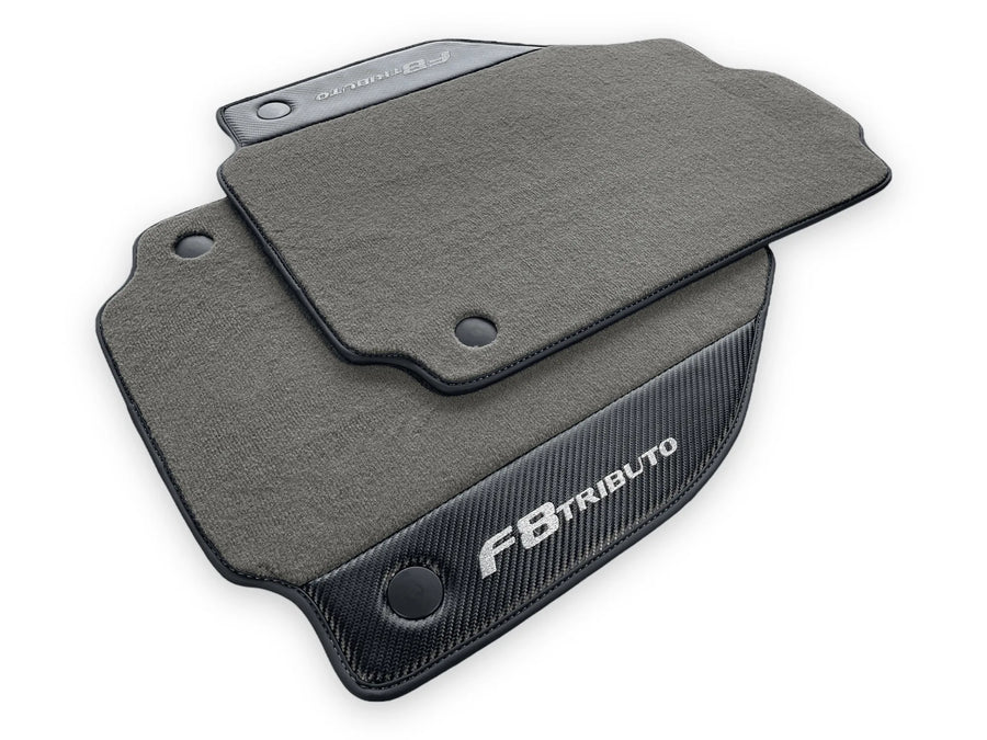 Gray Floor Mats For Ferrari F8 Tributo 2019-2022 With Carbon Leather - AutoWin