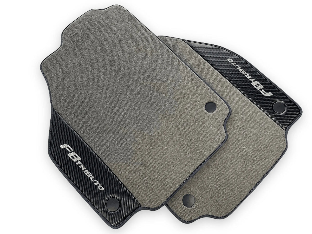 Gray Floor Mats For Ferrari F8 Tributo 2019-2022 With Carbon Leather - AutoWin