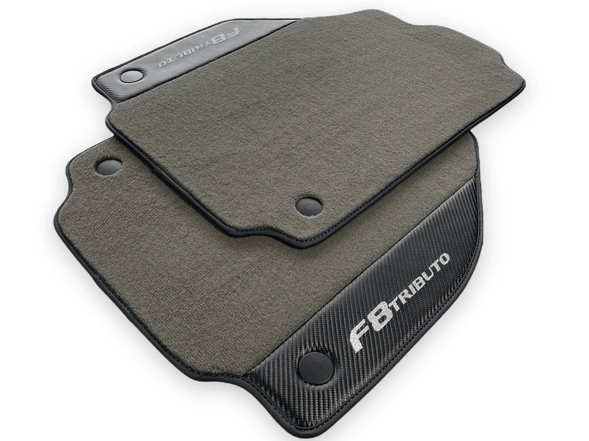 Gray Floor Mats For Ferrari F8 Tributo 2019-2022 With Carbon Leather - AutoWin