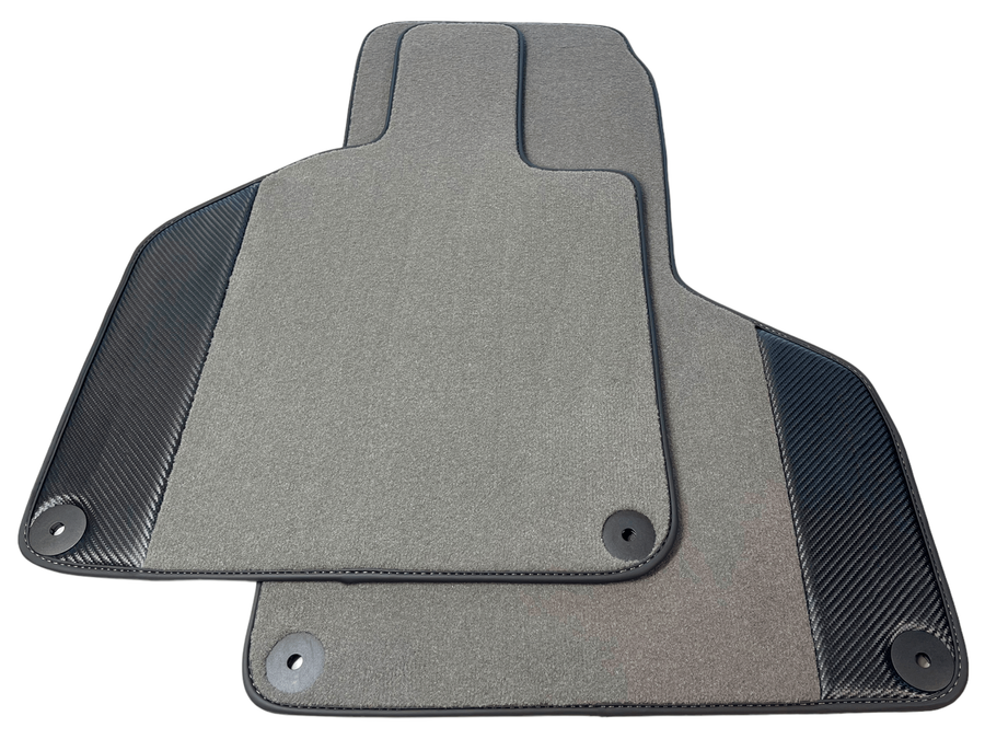 Custom Gray Floor Mats for Lamborghini Huracan with Carbon Fiber Leather