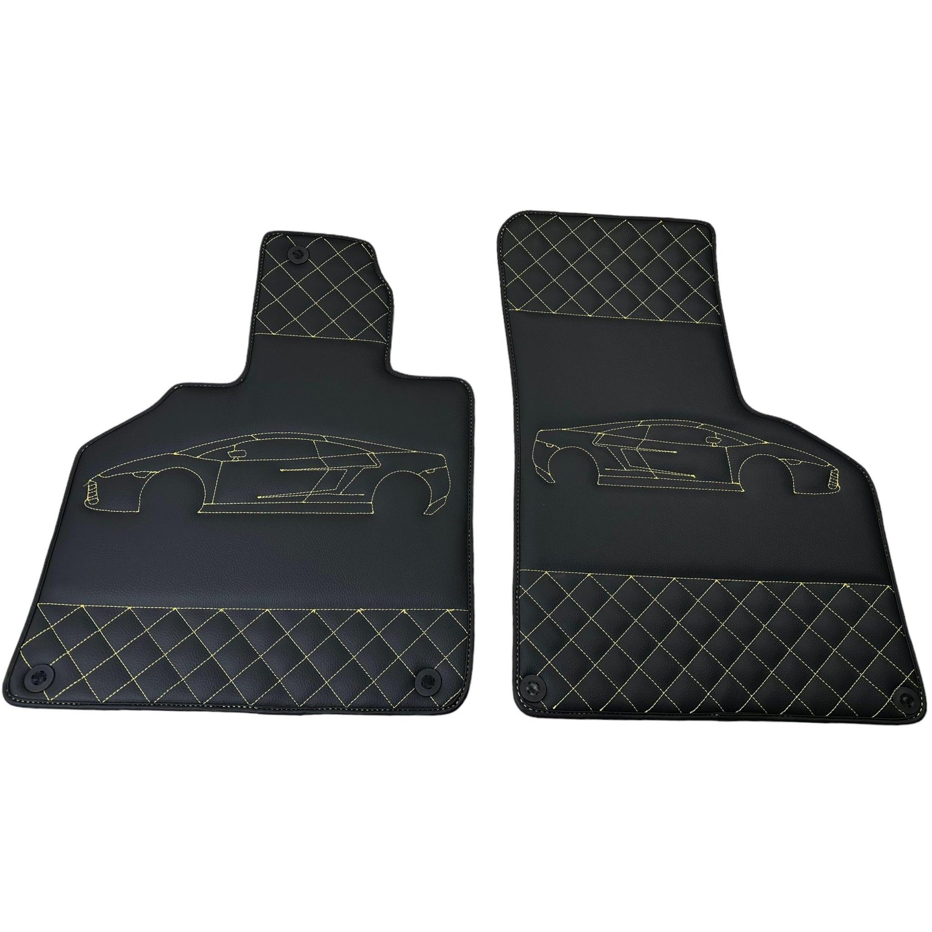 Leather Black Floor Mats for Lamborghini Gallardo Yellow Sewing | ER56 Design - AutoWin