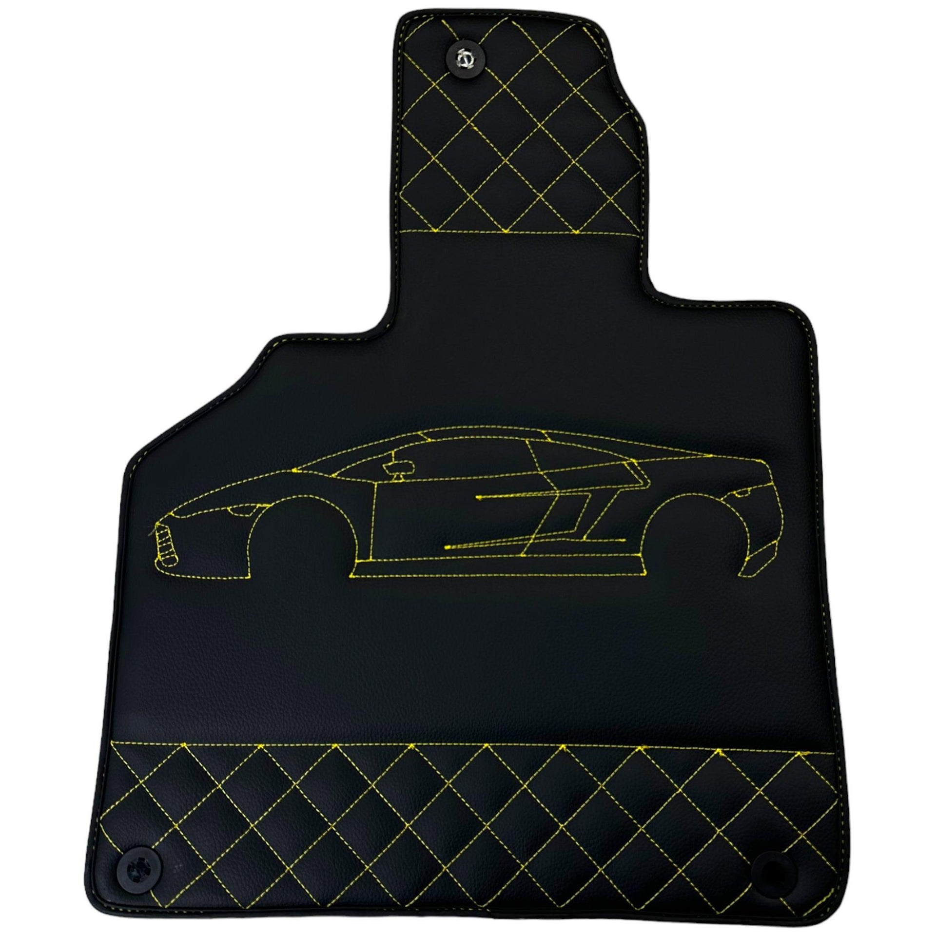 Leather Black Floor Mats for Lamborghini Gallardo Yellow Sewing | ER56 Design - AutoWin