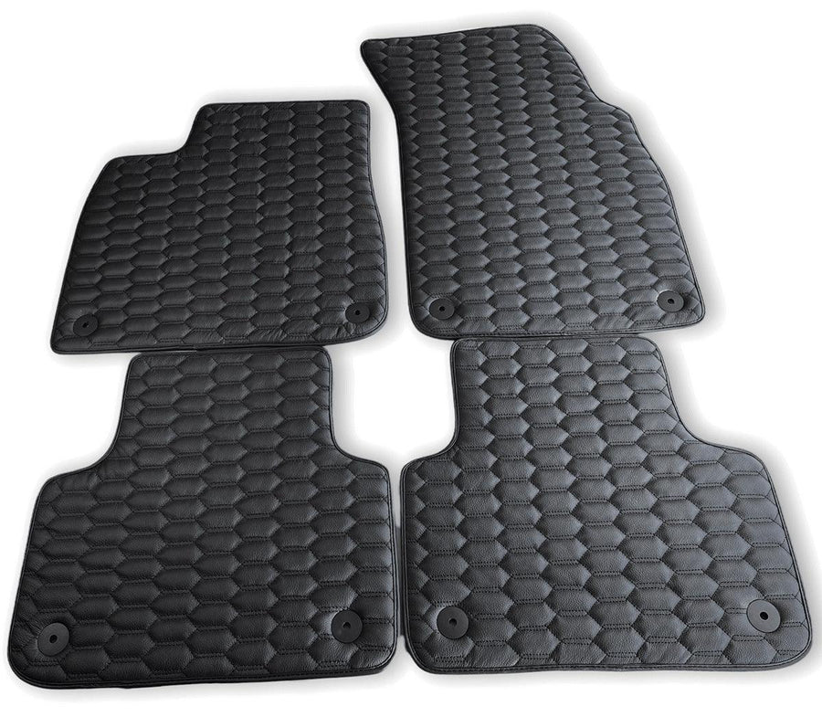 Customizable Black Stitched Leather Floor Mats for Audi A5 - F53 Coupe (2020-2023) - AutoWin
