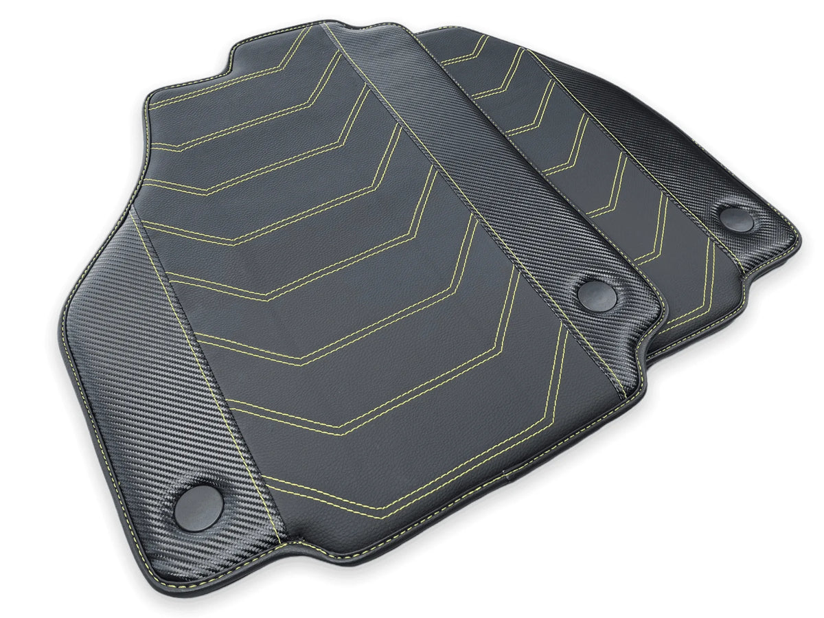 Leather Floor Mats For Ferrari 458 GT2 2012-2015 Black With Yellow Sewing