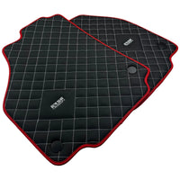 Leather Floor Mats for Ferrari 458 GT2 with White Sewing and Red Trim | ER56 Design - AutoWin