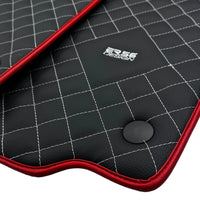 Leather Floor Mats for Ferrari 458 GT2 with White Sewing and Red Trim | ER56 Design - AutoWin