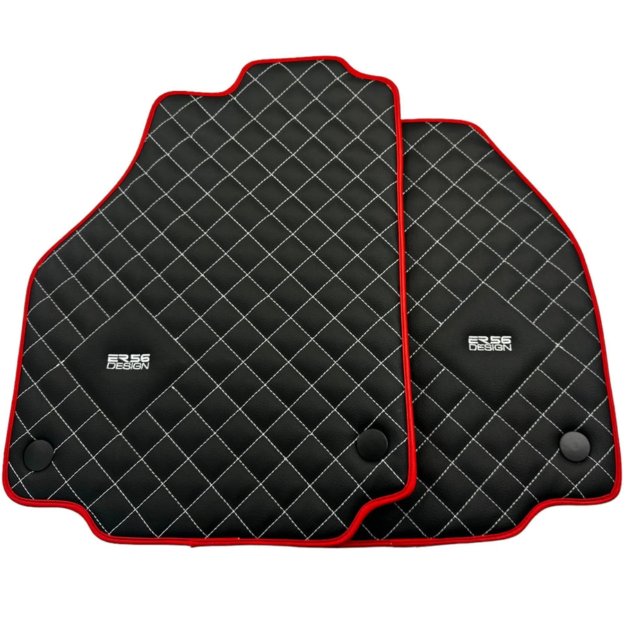 Leather Floor Mats for Ferrari 458 GT2 with White Sewing and Red Trim | ER56 Design - AutoWin