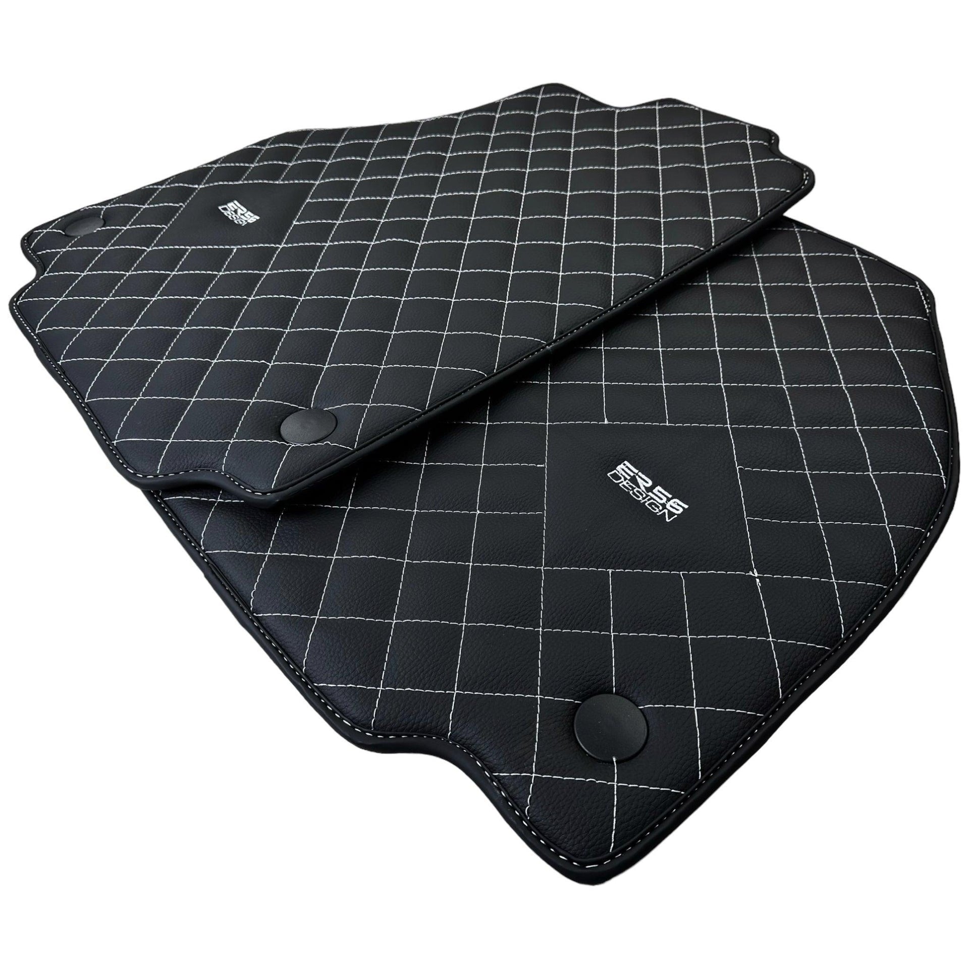 Leather Floor Mats for Ferrari 458 GT2 with White Sewing ER56 Design - AutoWin