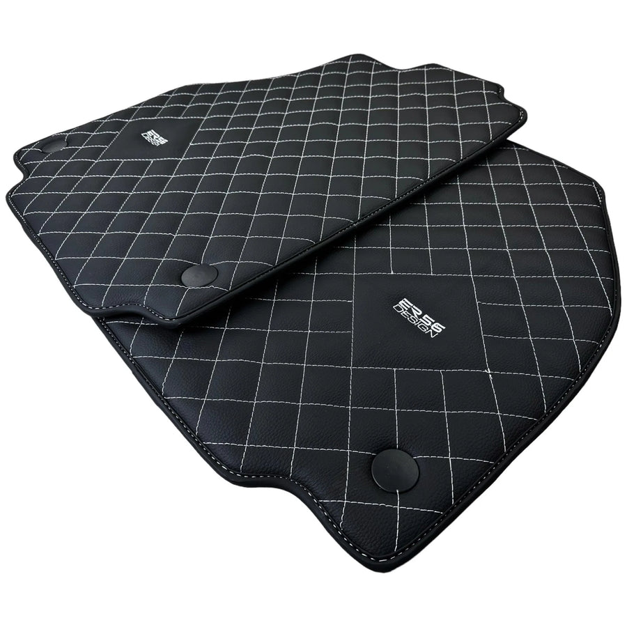 Leather Floor Mats for Ferrari 458 GT2 with White Sewing ER56 Design - AutoWin