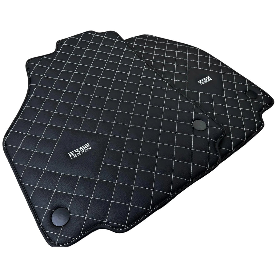 Leather Floor Mats for Ferrari 458 Italia (2009-2015) with White Sewing ER56 Design - AutoWin
