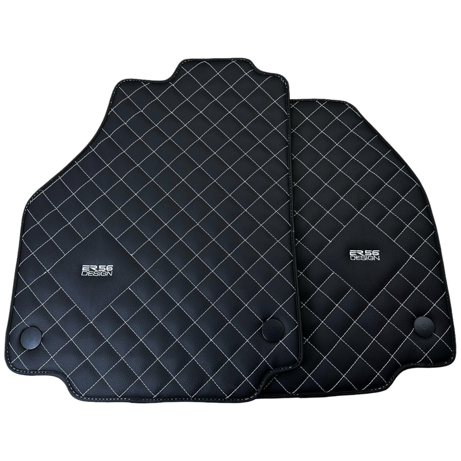 Leather Floor Mats for Ferrari 458 Spider (2012-2015) with White Sewing ER56 Design - AutoWin