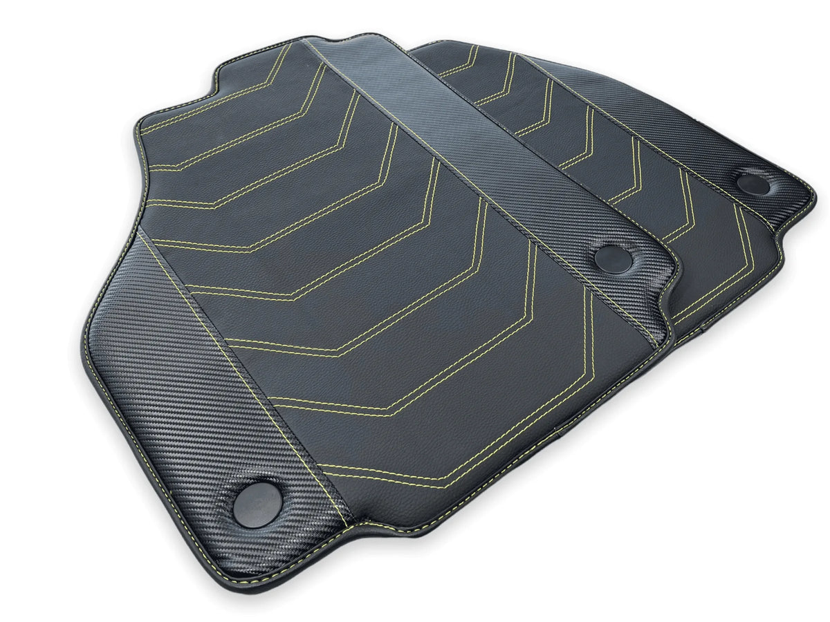 Leather Floor Mats For Ferrari 488 GTB 2015-2022 Yellow Sewing