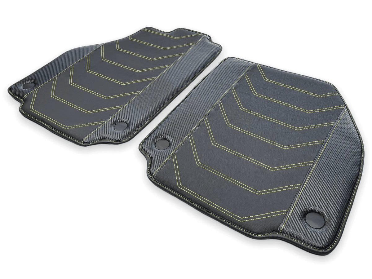 Leather Floor Mats For Ferrari 488 GTB 2015-2022 Yellow Sewing