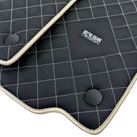 Leather Floor Mats for Ferrari 488 Spider 2015-2022 with White Sewing ER56 Design | Beige Trim - AutoWin