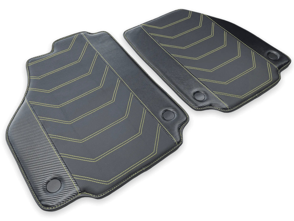 Leather Floor Mats For Ferrari 488 Spider 2016-2022 Yellow Sewing - AutoWin