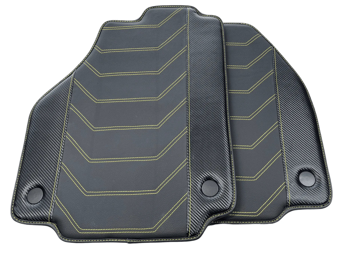 Leather Floor Mats For Ferrari 488 Spider 2016-2022 Yellow Sewing - AutoWin