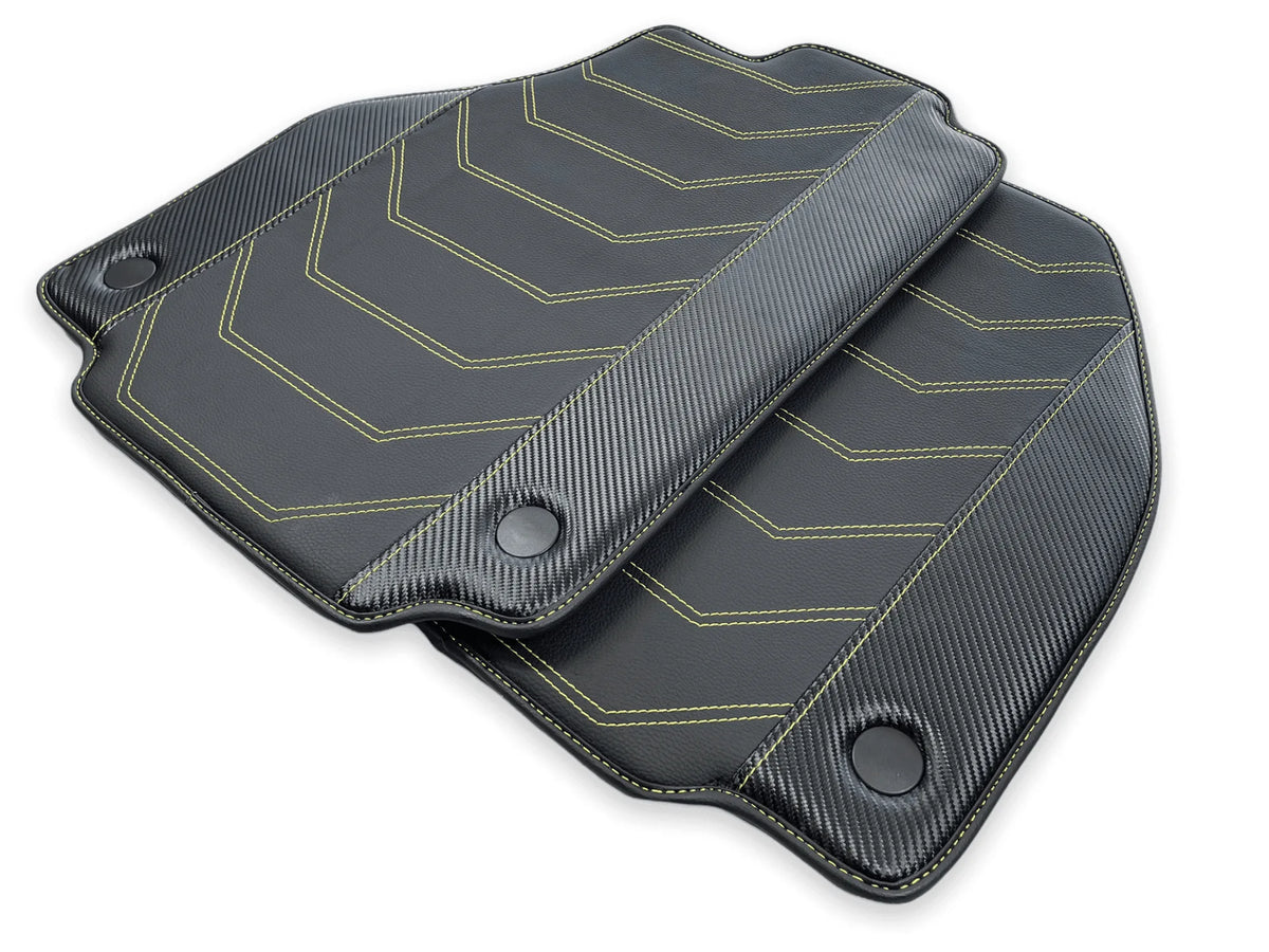 Leather Floor Mats For Ferrari 488 Spider 2016-2022 Yellow Sewing - AutoWin