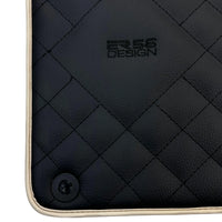 Leather Floor Mats for Ferrari California T (2015-2018) Black Sewing ER56 Design | Beige Trim - AutoWin