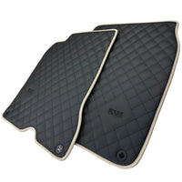 Leather Floor Mats for Ferrari California T (2015-2018) Black Sewing ER56 Design | Beige Trim - AutoWin