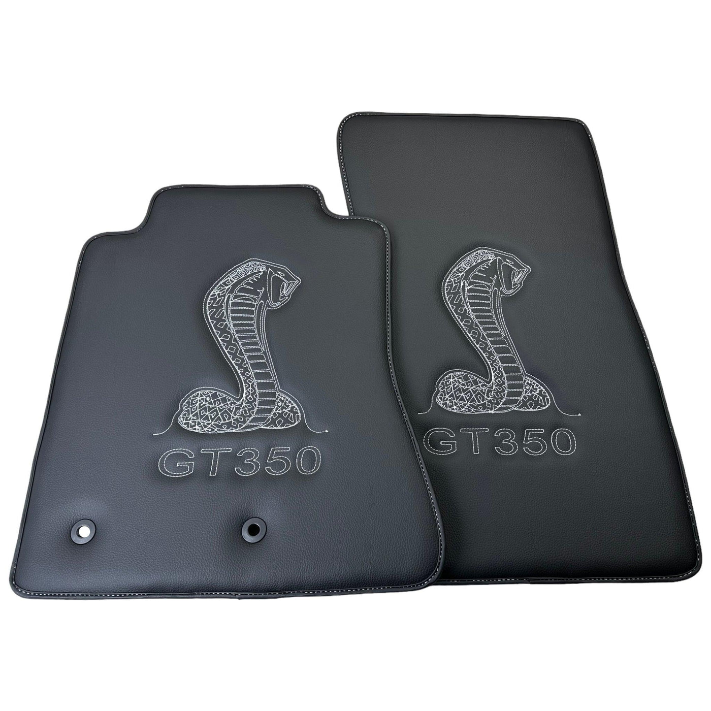 Leather Floor Mats for Ford Mustang GT350 Shelby (2015-2021) with Cobra Sewing - AutoWin