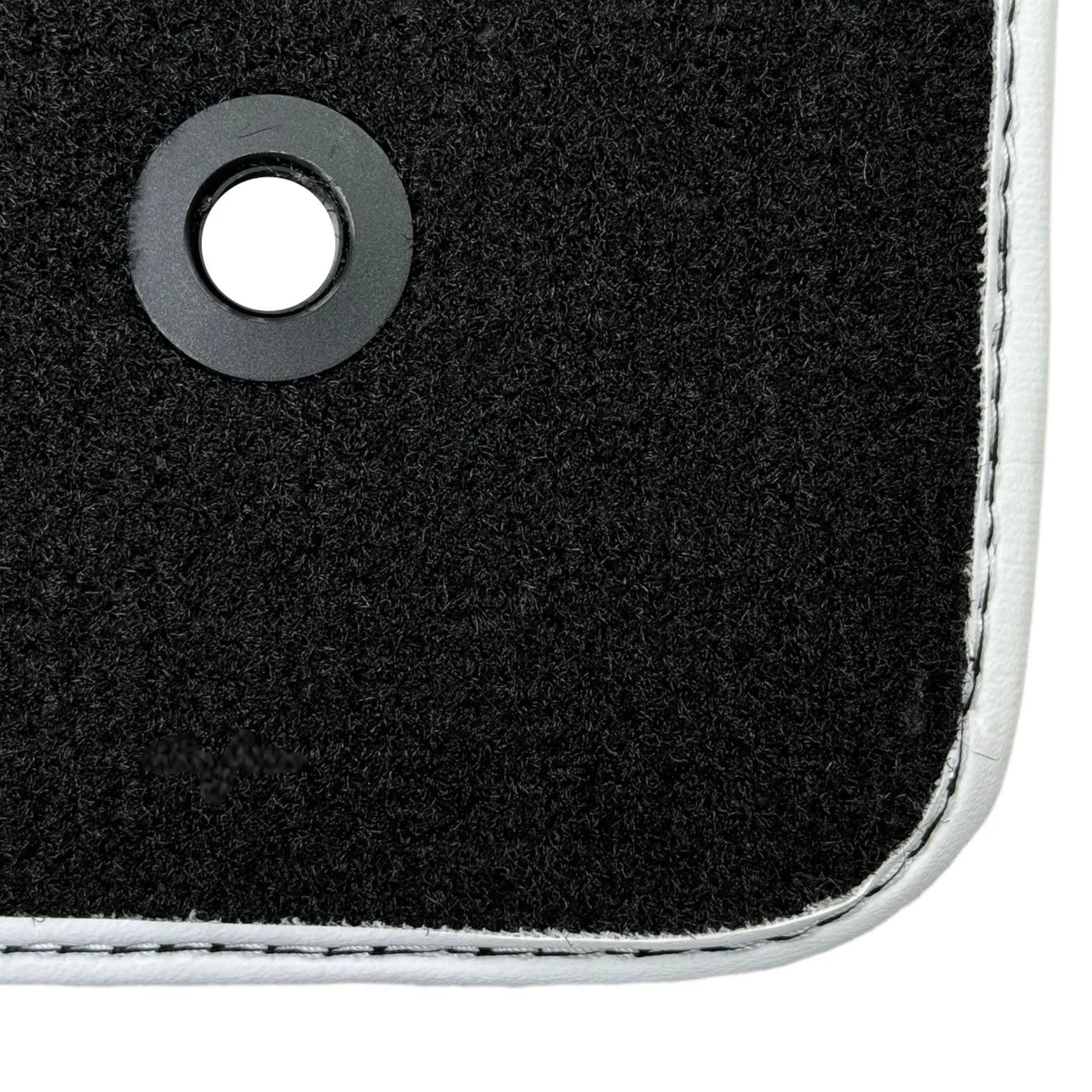 Leather Floor Mats for Ford Mustang GT350 Shelby (2015-2021) with Cobra Sewing | White Trim - AutoWin