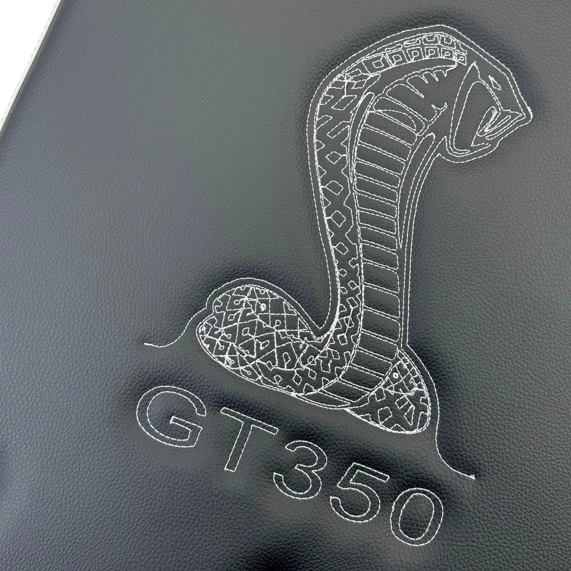 Leather Floor Mats for Ford Mustang GT350 Shelby (2015-2021) with Cobra Sewing | White Trim - AutoWin