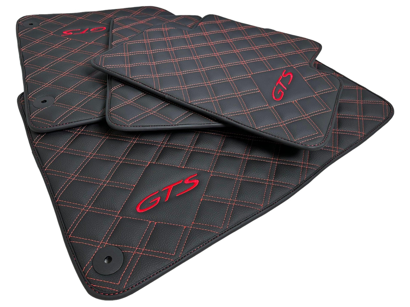 Leather Floor Mats for Porsche Cayenne GTS (2010-2018) Red Sewing - AutoWin
