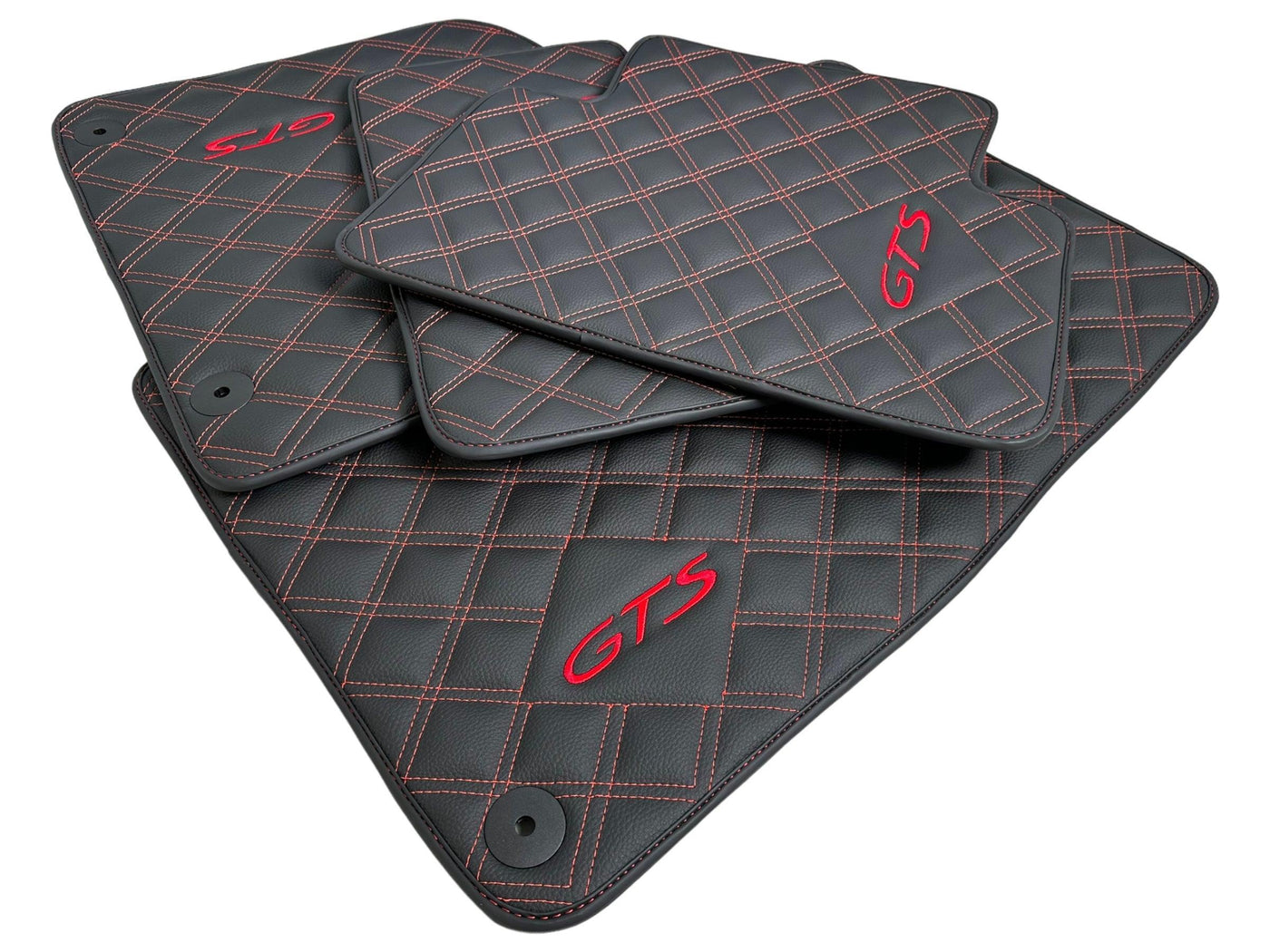 Leather Floor Mats for Porsche Cayenne GTS (2010-2018) Red Sewing - AutoWin