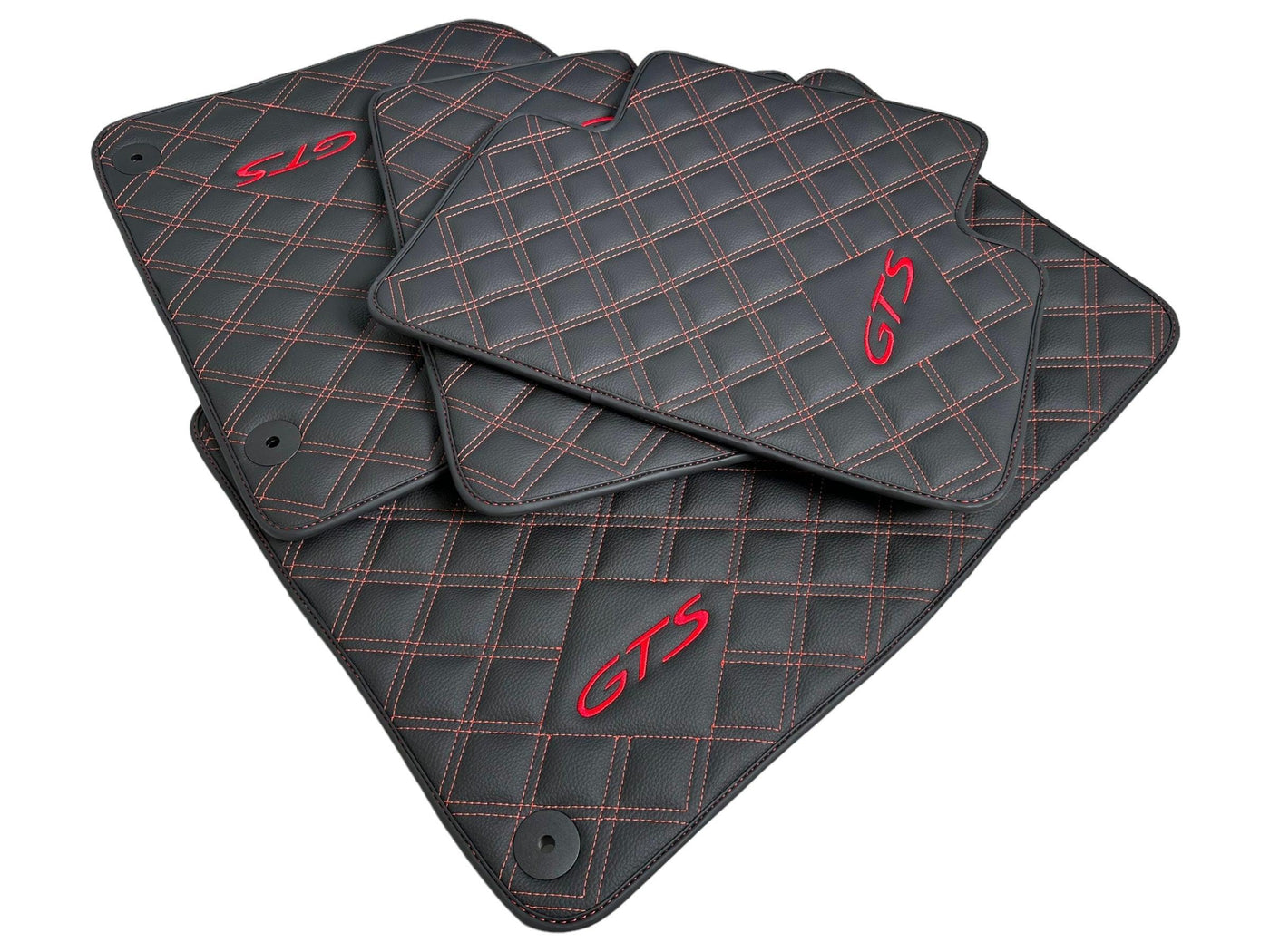 Leather Floor Mats for Porsche Cayenne GTS (2010-2018) Red Sewing - AutoWin