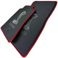 Leather Floor Mats with Red Trim for Ford Mustang GT350 Shelby (2015-2021) with Cobra Sewing - AutoWin