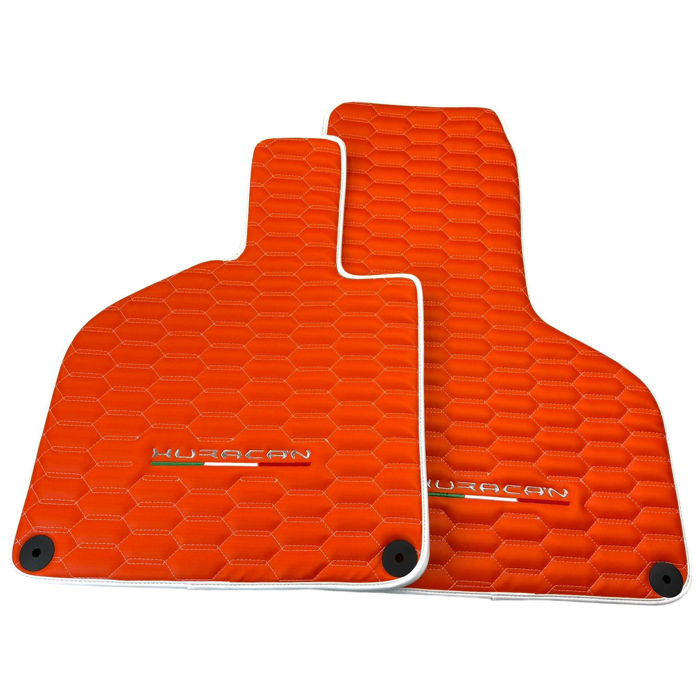 Orange Leather Floor Mats for Lamborghini Huracan with White Trim - AutoWin