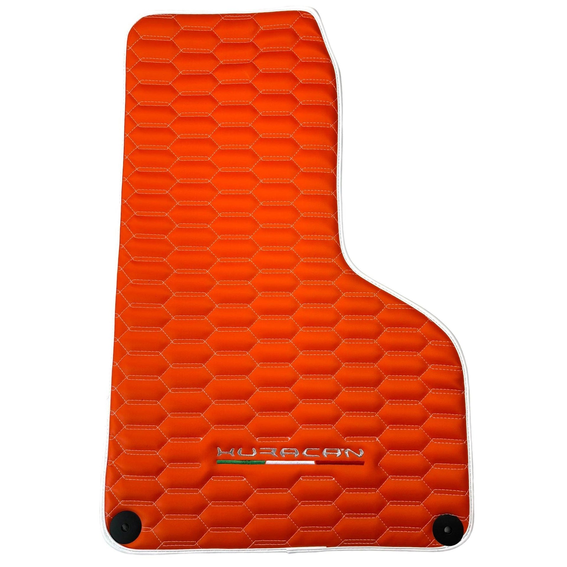 Orange Leather Floor Mats for Lamborghini Huracan with White Trim - AutoWin