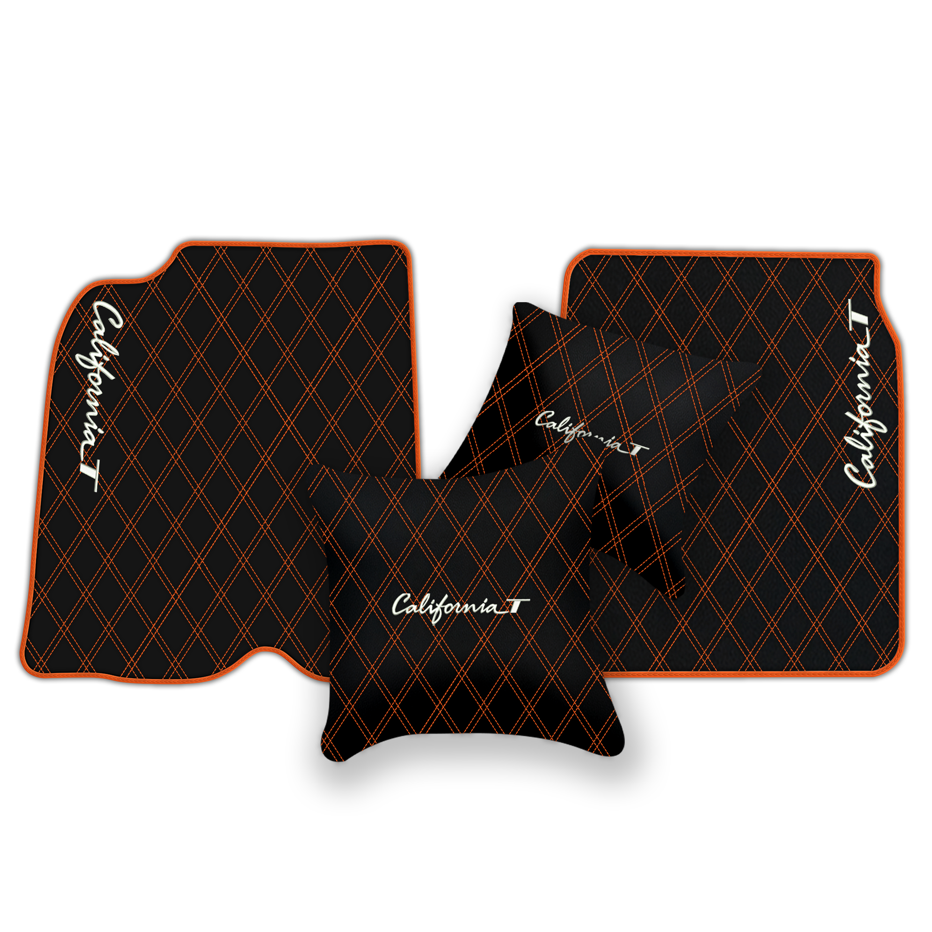 Black Leather Floor Mats for Ferrari California T (2015-2018) with Double Diamond Pattern | Full Set Option - AutoWin