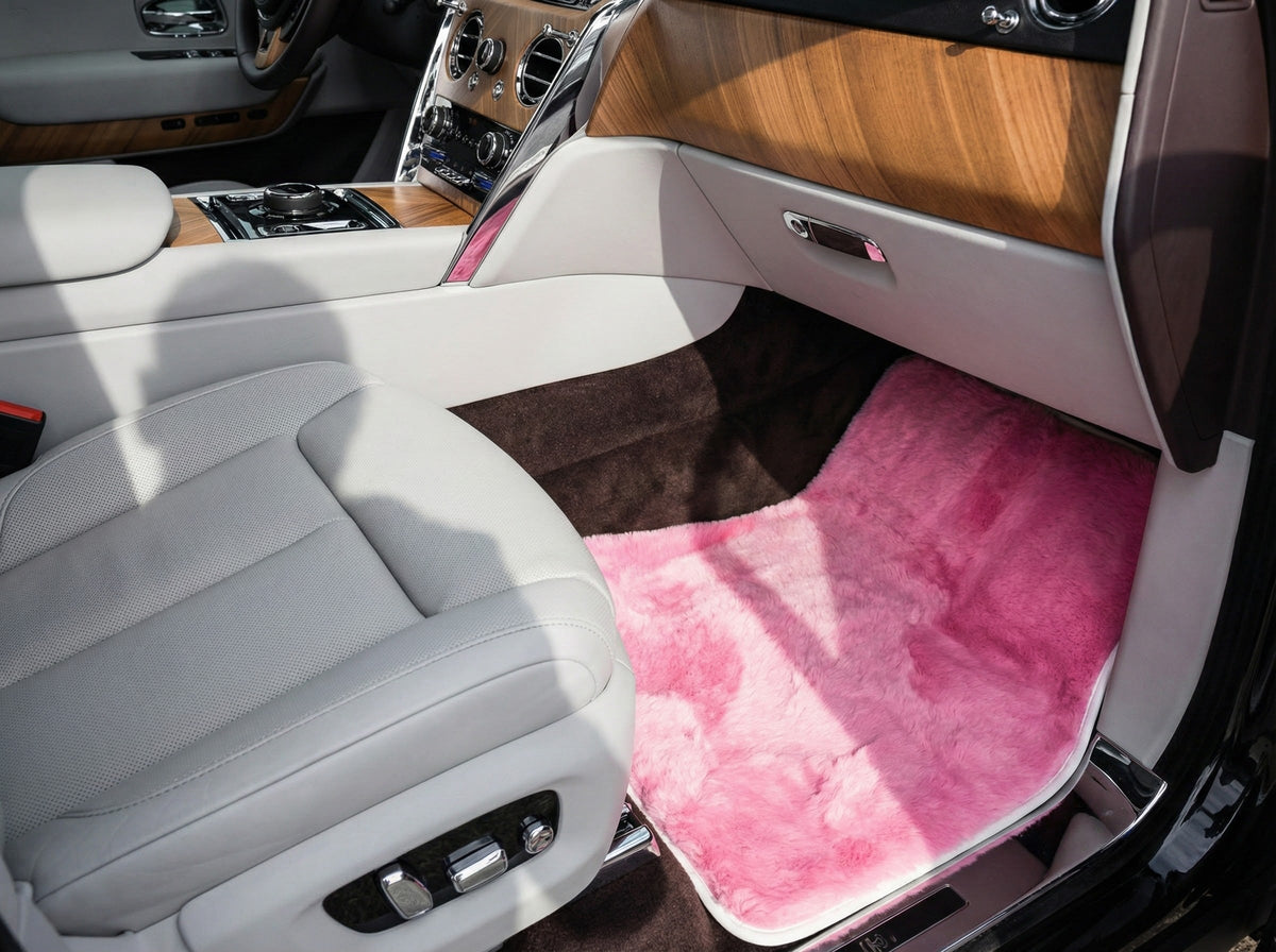Interior look of floor mats for Pink Sheepskin Floor Mats For Rolls Royce Cullinan Rr31 2018-2025 Er56 Design Brand