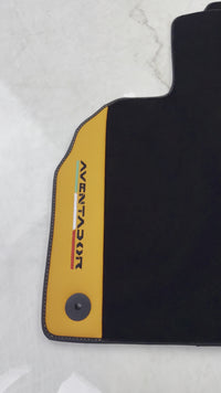 حصائر سيارات سوداء لسيارة لامبورغيني أفينتادور مع جلد نابا برتقالي (أرانسيا ليونيس)