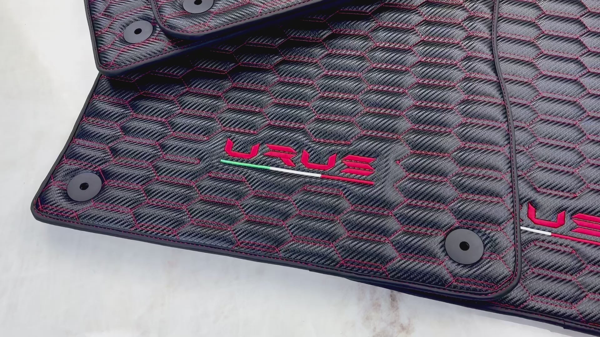 Carbon Fiber Floor Mats for Lamborghini Urus with Red Stitching