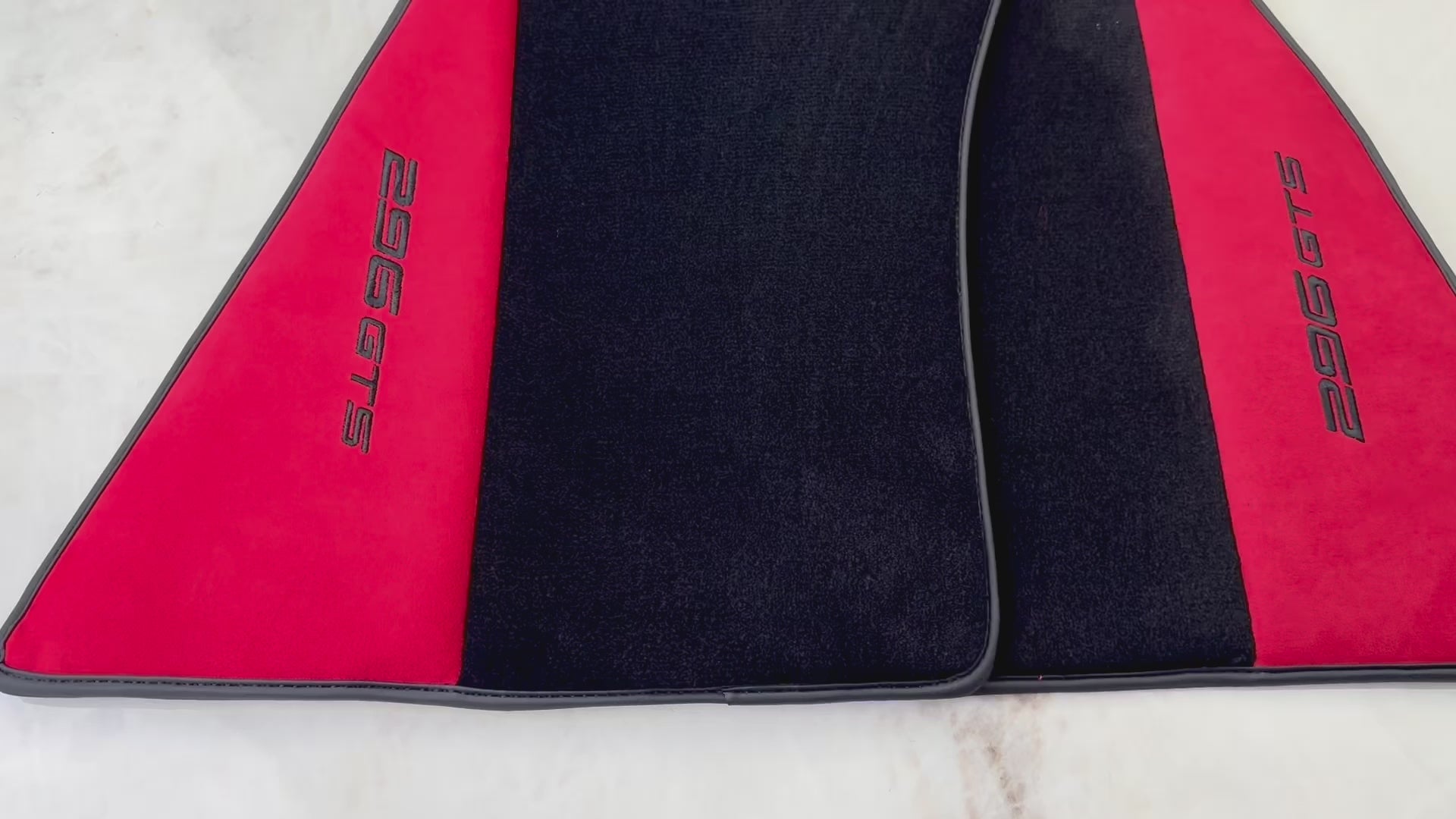 Black Floor Mats for Ferrari 296 GTS (2022-2025) with Red Alcantara Leather - AutoWin