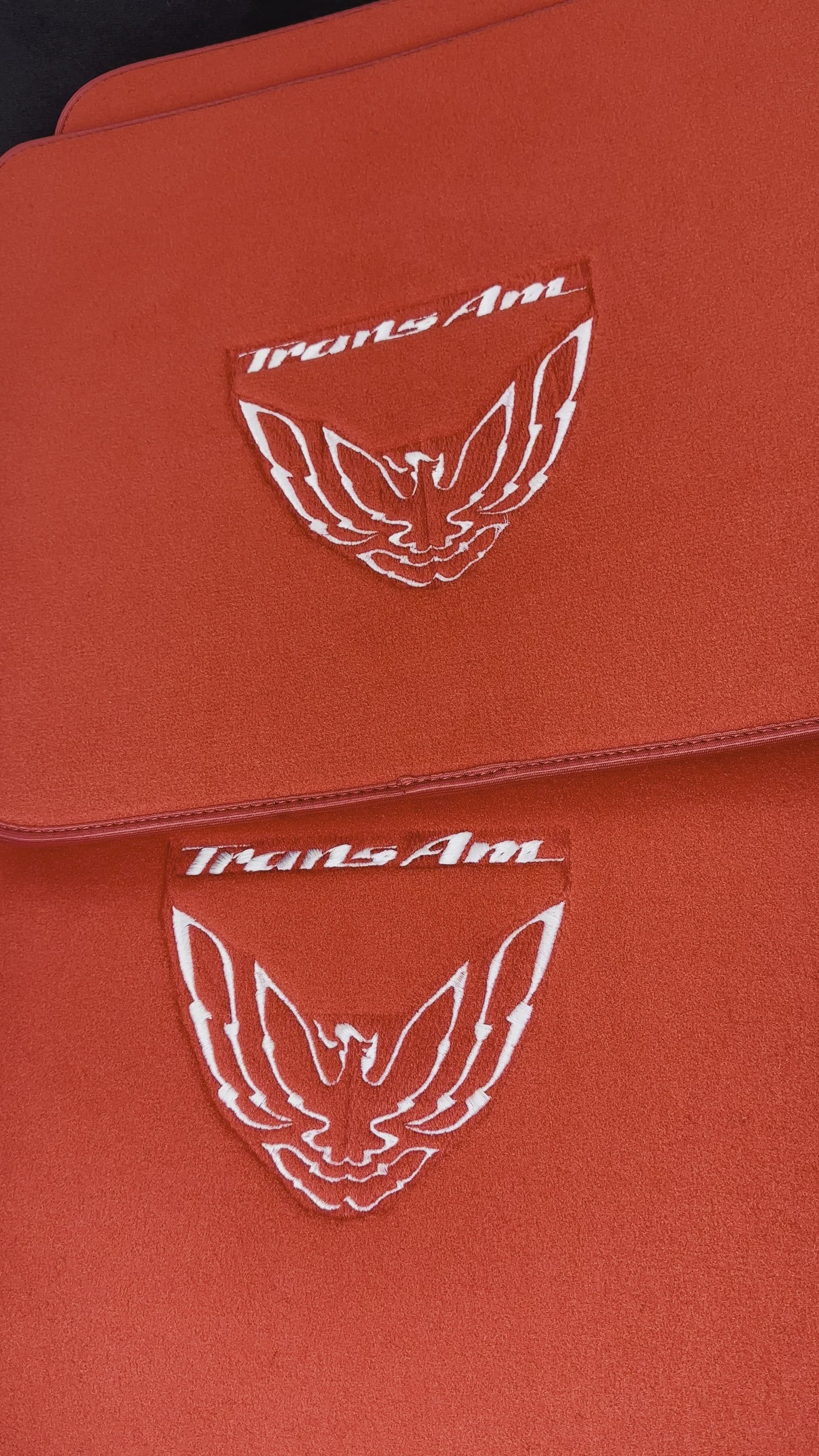 Red Floor Mats for Pontiac FireBird (1970-1981) with Trans Am Logo - AutoWin