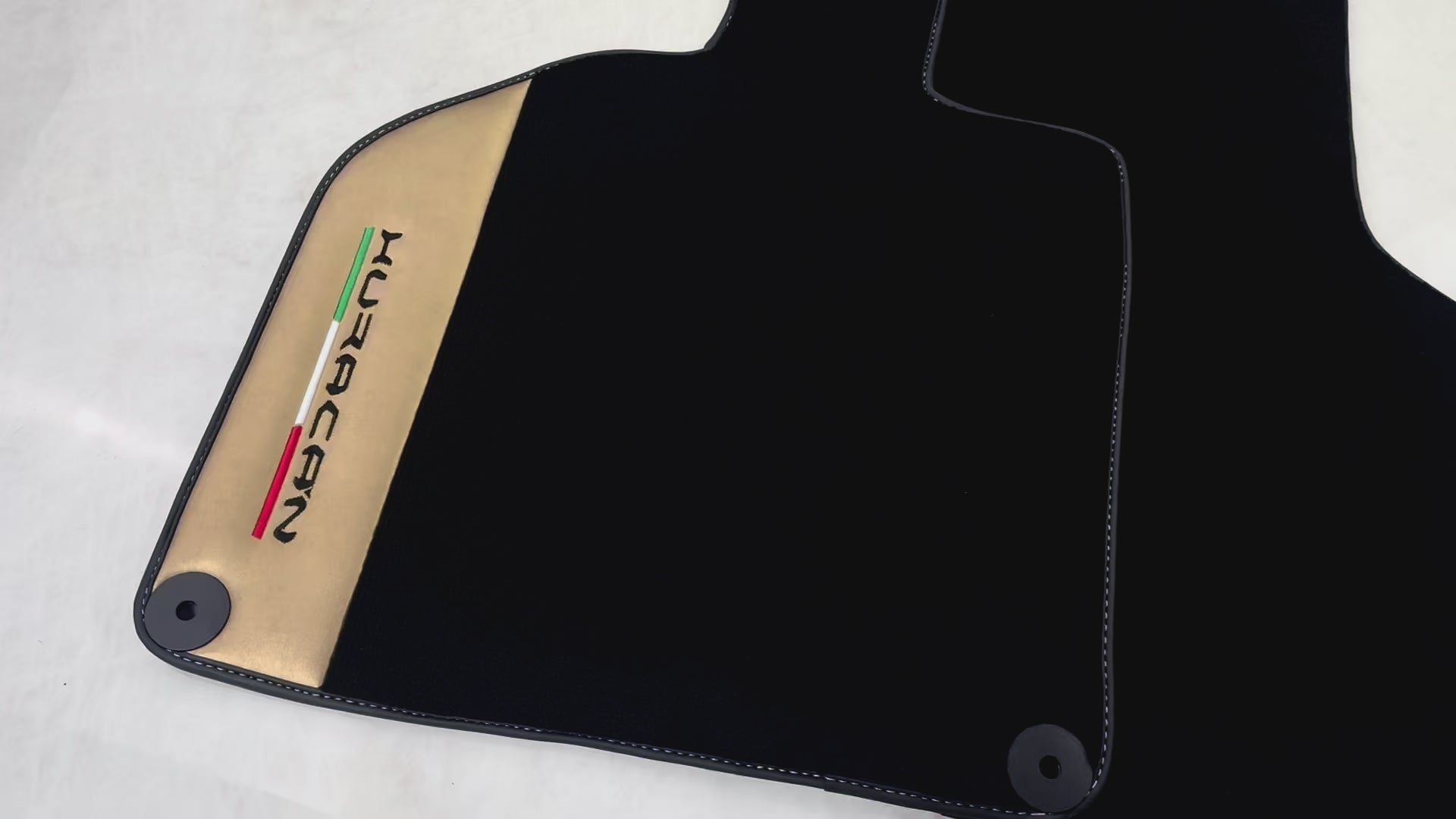 Italian Edition Black Floor Mats for Lamborghini Huracan (2014-2023) with Gold Leather Border - AutoWin.EU