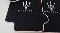 Black Stitched Leather Floor Mats with Logo for Maserati Levante (2017-2023) | Beige Trim