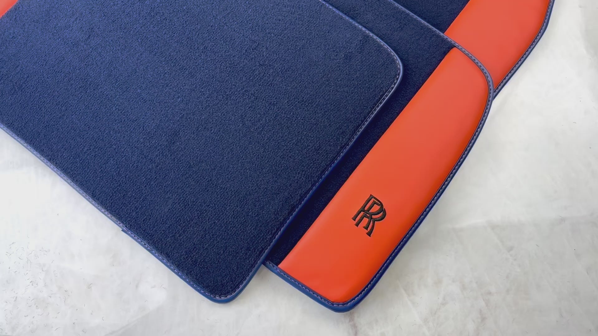 Dark Blue Floor Mats for Rolls Royce Cullinan with Orange Leather - AutoWin