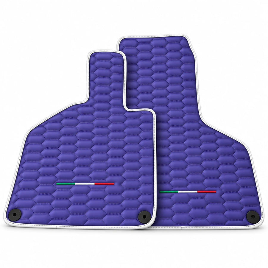 Purple Leather Floor Mats for Lamborghini Huracan with Italian Flag | White Trim