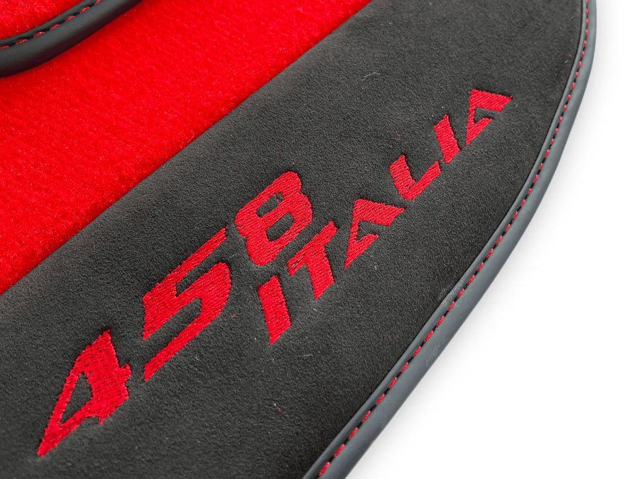 Red Floor Mats For Ferrari 458 Italia 2009-2015 Black Alcantara Leather - AutoWin