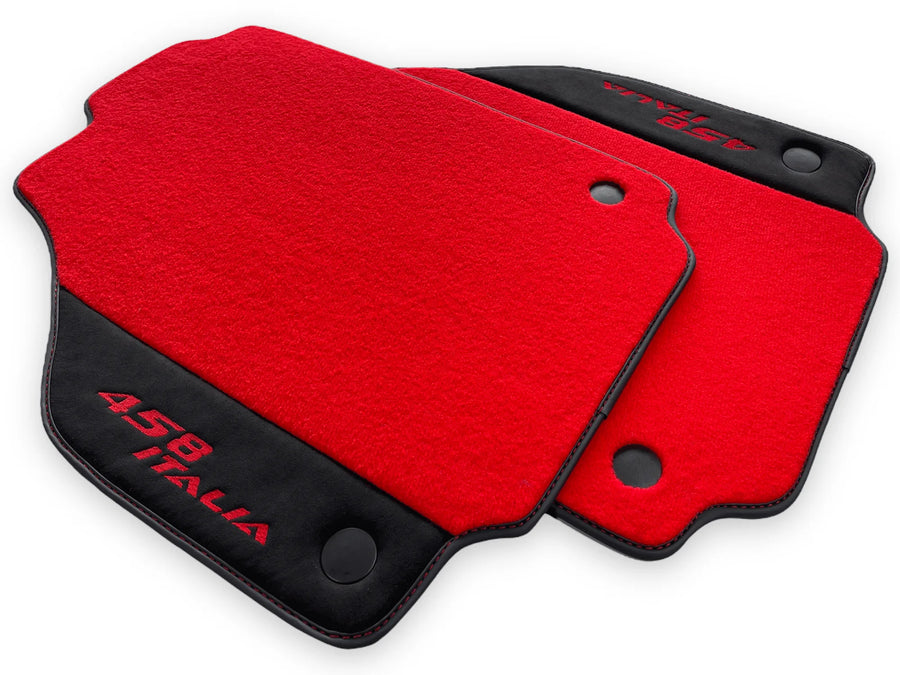 Red Floor Mats For Ferrari 458 Italia 2009-2015 Black Alcantara Leather - AutoWin