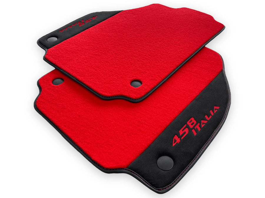 Red Floor Mats For Ferrari 458 Italia 2009-2015 Black Alcantara Leather - AutoWin