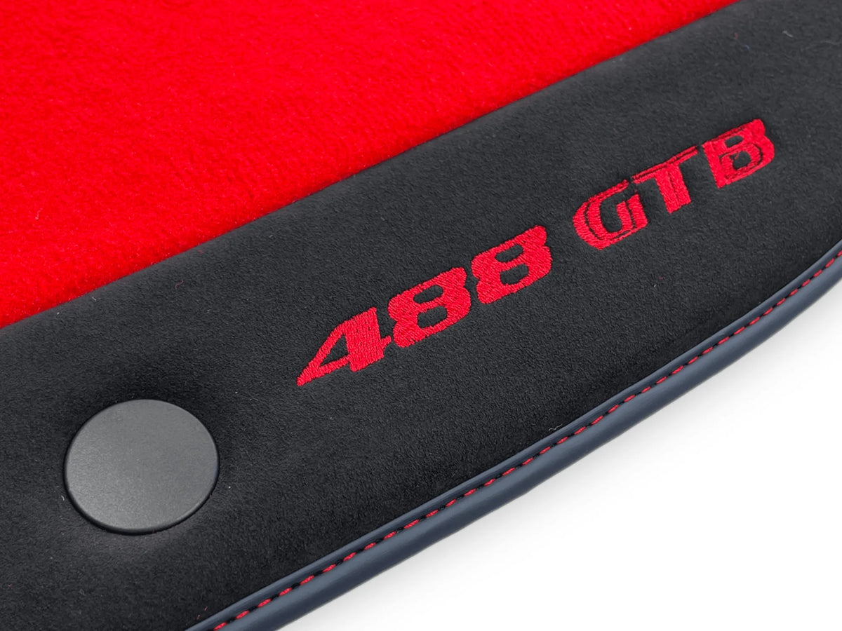 Red Floor Mats For Ferrari 488 GTB 2015-2022 Carpets With Alcantara Leather - AutoWin